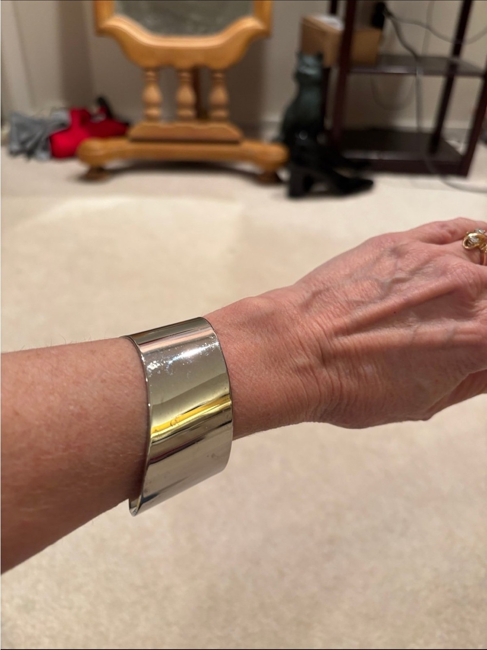 Polished Silver Wide Cuff Bracelet - Classic Metallic Bangle